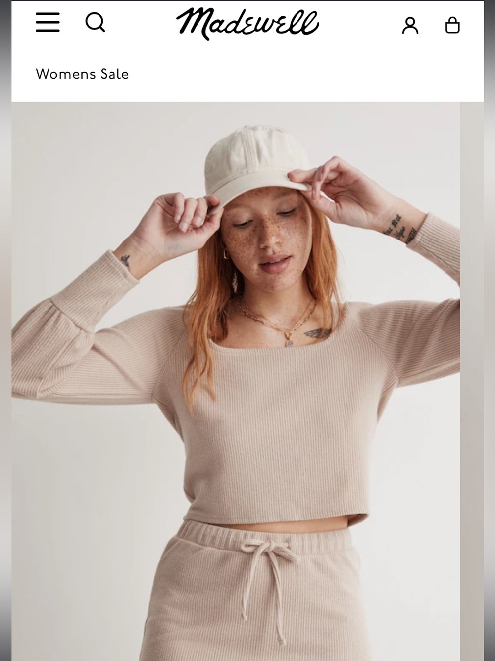 Madewell Ribbed Square-Neck Crop Top Sweater Oatmeal Puff Sleeve Size Small